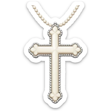 Elegant emoji icon of a white cross made of white beads, glossy surface, and white bead chain subtle shadows, pure white palette sticker
