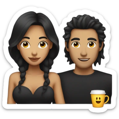 À woman and a man witch black hair in a car with coffee sticker
