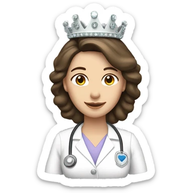 brunette caucasian nurse with queen crown and sparkles sticker