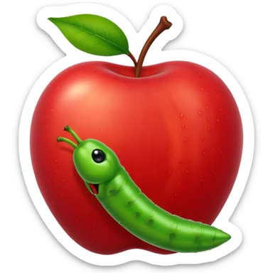 Apple emoji with a worm coming out sticker