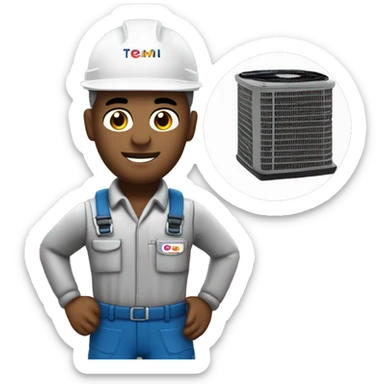 hvac technician action figure logo hd with brand name TechyWechy AMC Services sticker