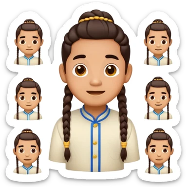 "Create a collection of 40 cute and expressive emoji-style illustrations of a traditional Thai boy with twin braids (called 'แกละ'), in a colorful and cheerful cartoon style.  sticker