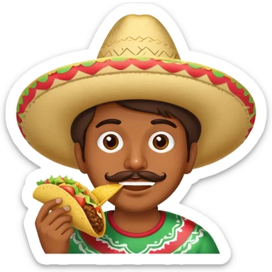 Make a Mexican with a Mexican hat wearing eating a taco sticker