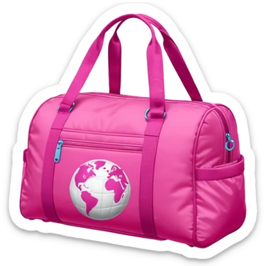 Puffy rand pink sport bag with sign “Around the world” sticker