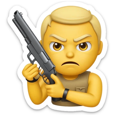 angry yellow emoji pointing gun sticker