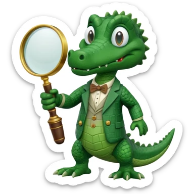 Add a solid white circle background behind the claymation style alligator professor with a magnifying glass, keeping the original style and lighting. sticker