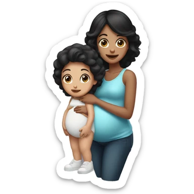 Black haired girl with dark brown eyes being pregnant  sticker