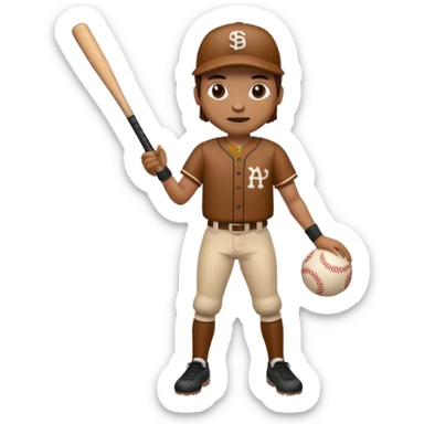 A 🪵 with a face has arms and legs holding a baseball bat  sticker