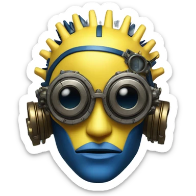 Yellow cyborg head with dark blue steampunk goggles and dark blue Mohawk  sticker
