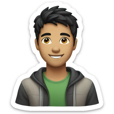 teenager with short black hair, no beard, no mustache , smiling sticker