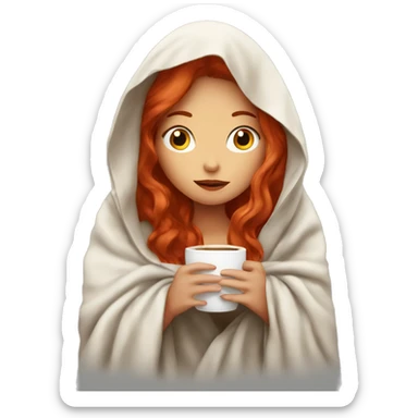 girl inside a blanket sipping coffee eyes closed with red hair sticker