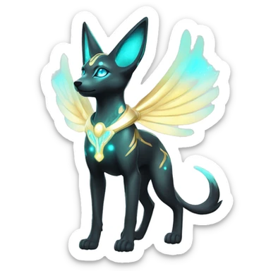 Shiny White Angelic Godly Ethereal Majestic Electric Albino Umbreon. cyan eyes and cyan markings. Golden Anubis-rings. full body sticker