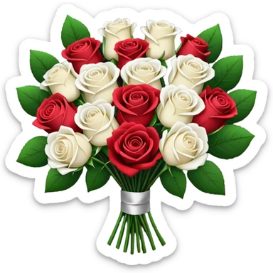 White rose and red rose bouquet with black paper  sticker