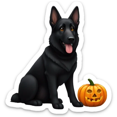 All black German shepherd with Halloween pumpkin  sticker