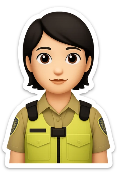 Change the hair to black and make the uniform only khaki, keep the style consistent with the original images. sticker