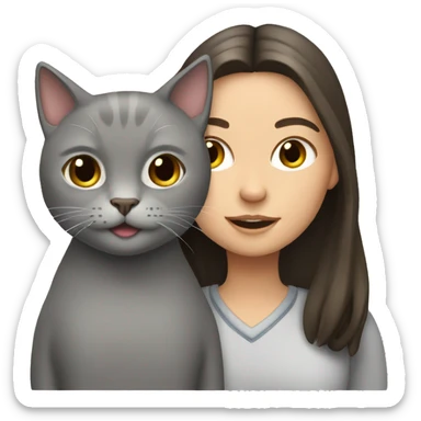 Gray cat with a brunette girl sticker
