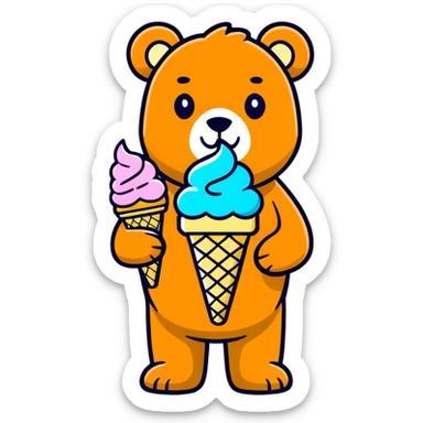 Teddy bear holding a three scoopes ice cream cone sticker