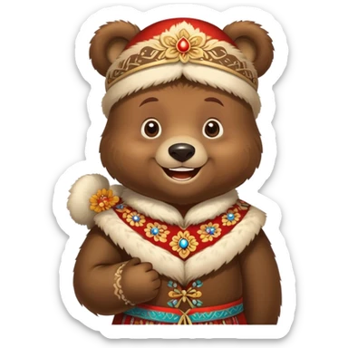 Cheerful bear in traditional Russian folk costume sticker