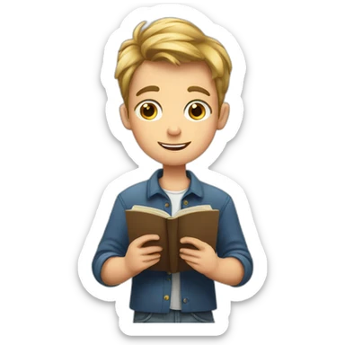 european boy reads a book sticker