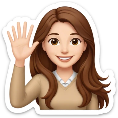 Donna con i capelli lunghi MARRONI che saluta E SORRIDE sticker