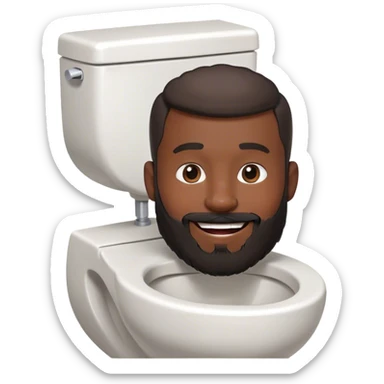 A toilet with a white, black bearded man’s head sticking out of it, smiling sticker