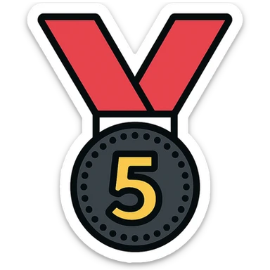 black and red medal with the number 5 in the center, modern look sticker