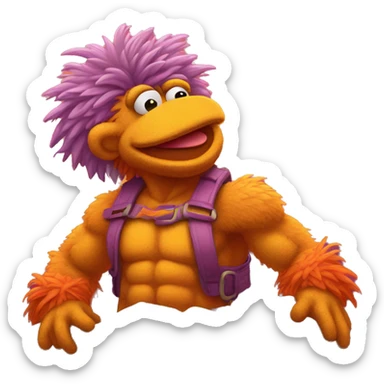 fraggle rocks hot muscle trainer sunset colored sticker