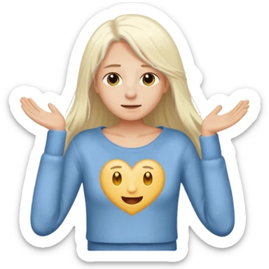 blond person with long white hair, half-naked, taking off a sweater, simple features, emoji style sticker
