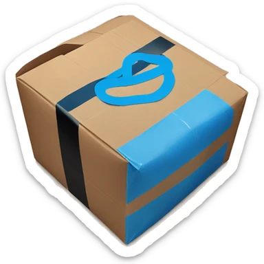 a brown package taped with blue and black tape, with the amazon logo on the side  sticker