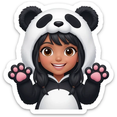 beautiful tan girl with black hair in a panda costume sticker