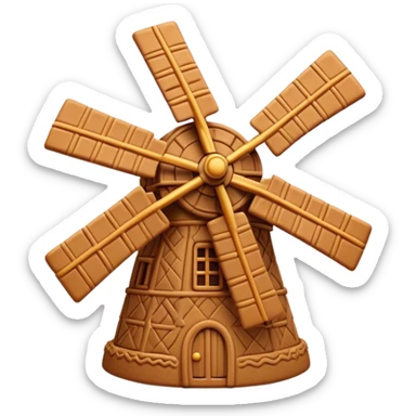 Speculaas Cinematic Realistic Speculaas Biscuit Emoji, depicted as a spiced speculaas cookie crafted in a charming windmill shape, rendered with intricate textures and warm, inviting lighting. sticker