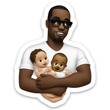 P diddy holding a baby sticker