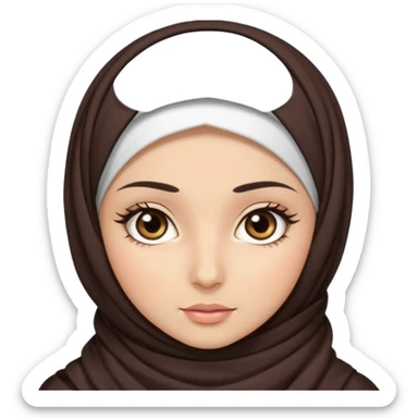 hijab with appear of some hair dark brown eyes and long lashes with and light  skin sticker