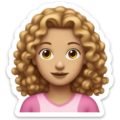 tanned white girl with brown curly hair wearing pink sticker