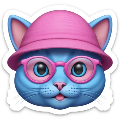 blue alien cat with pink hat  and spectacles sticker