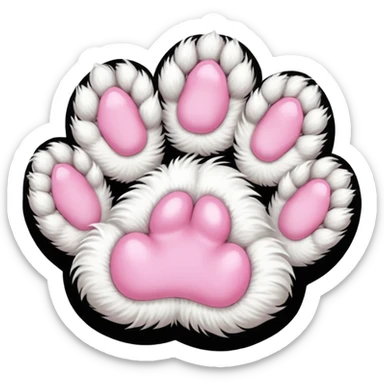 Fluffy white cat paw with six toes sticker