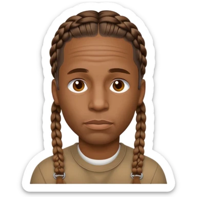 Create an iOS-style emoji of Travis Scott. Neutral facial expression, front-facing head only. Braided hair. Clean Apple emoji style, smooth shading, simple shapes, plain background. sticker