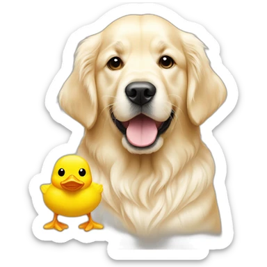 English cream golden retriever with small yellow duck toy sticker