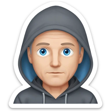50!year old man with blue eyes in a dark grey hoodie indoors  sticker