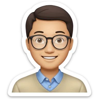 asian man wear glasses smile sticker