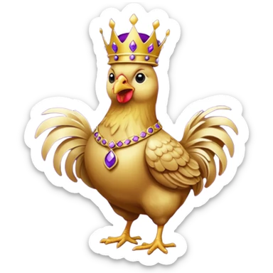 chicken King, standing, with crown, royal purple cloth, necklace, sticker