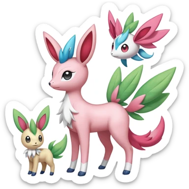 Shaymin-Sylveon-Meloetta-Cresselia-Amaura-Pokémon-Fakémon-fusion, full body sticker