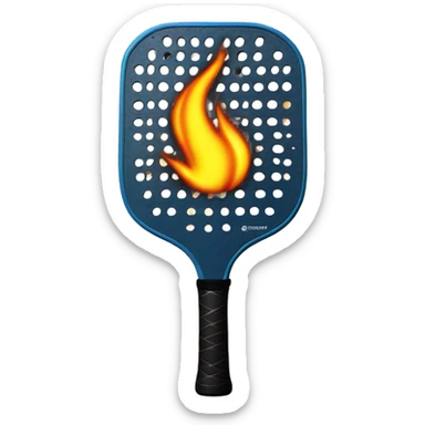 A carbon Pickleball paddle with no holes hitting a Pickleball with flames on it sticker