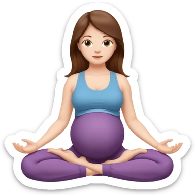 Pregnant woman sitting in a yoga pose with long brown hair and fair skin,." sticker