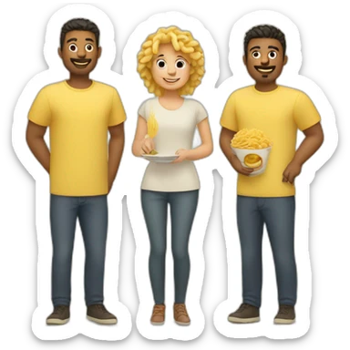 three people and lots of pasta sticker