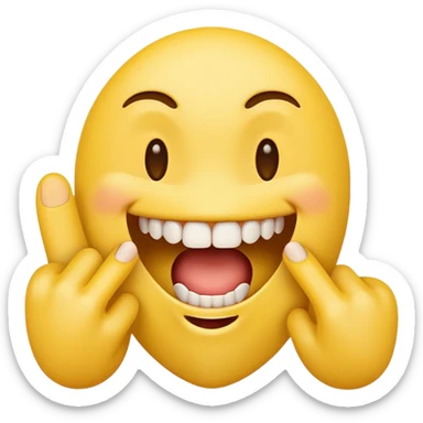 Yellow emoji finger bite with teeth in flirty manner sticker