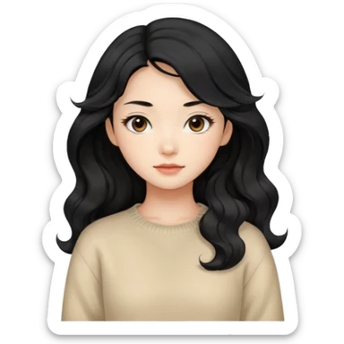 Beautiful girl,Black hair, wavy long hair,Black eyes,Chinese, beige sweater  sticker