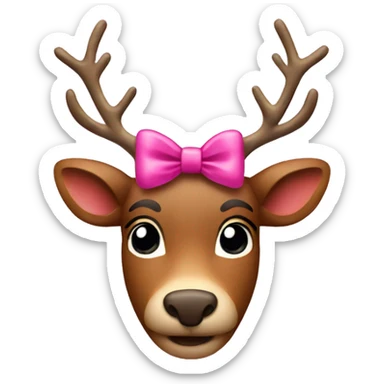 A Christmas rudolf wearing a pink bow on top of its head sticker