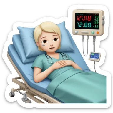 a PATIENT waking up before a surgery sleeping. And ONLY ONE monitor with vitals and numbers sticker