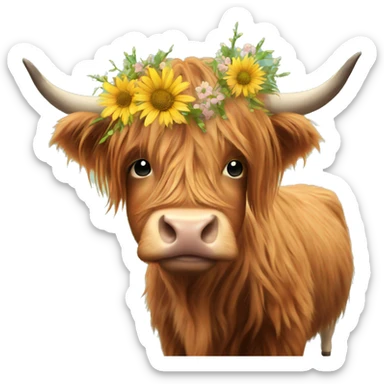 Highland cow with flower necklace  sticker